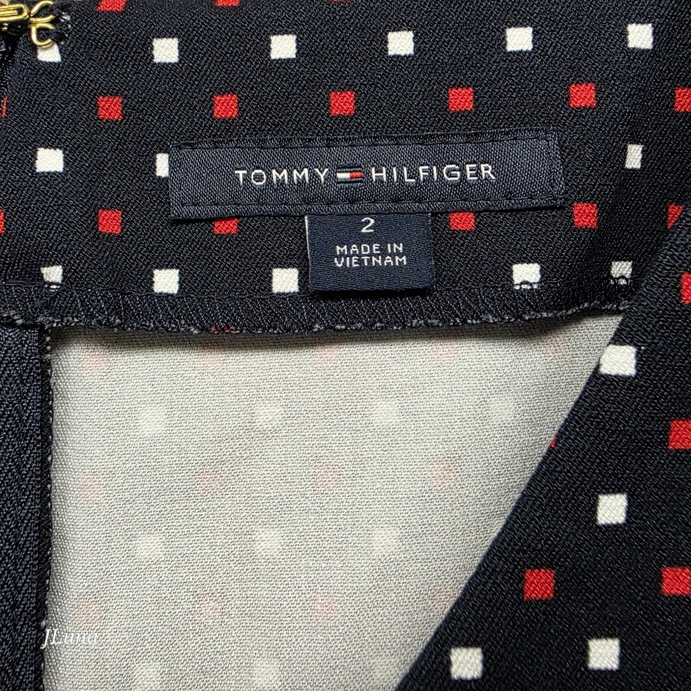 Tommy Hilfiger Womens Sheath Dress Sleeveless Navy Red White Polka Dots Size 2 - Picture 4 of 11